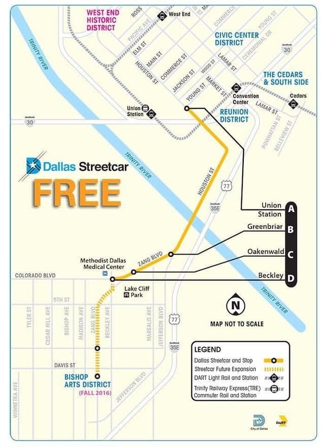 Mapa de las estaciones de tranvía de Dallas