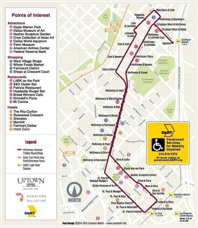 Mapa de las estaciones del trolebús de Dallas