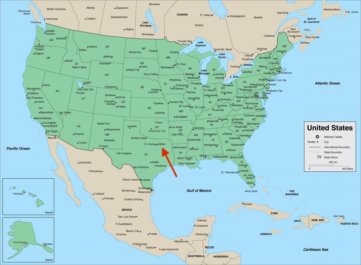 Dallas en el mapa de Texas - EEUU