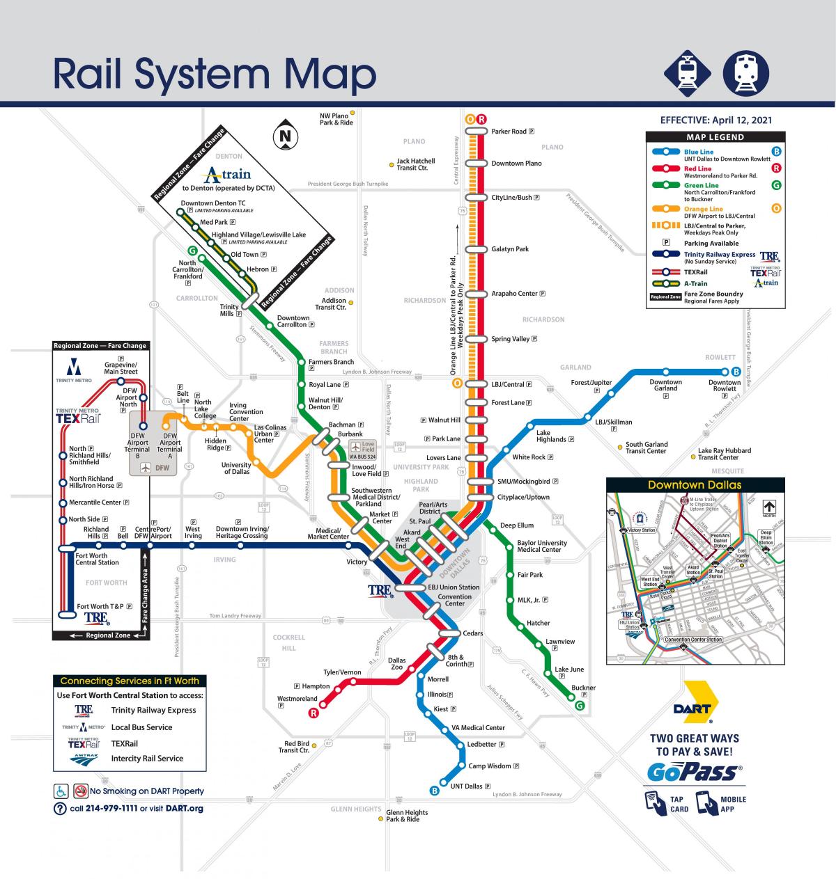 Mapa de las estaciones de tren de Dallas