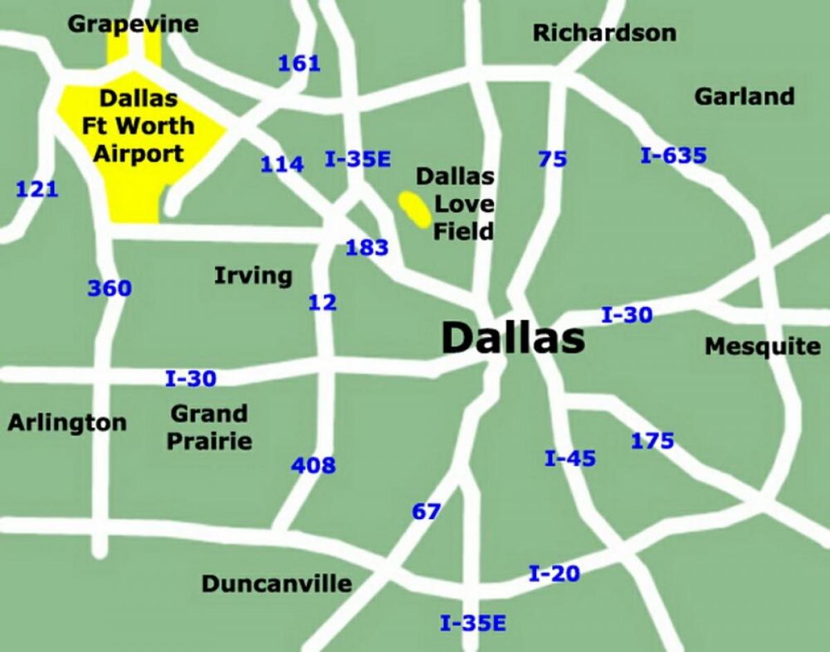 Mapa de los aeropuertos de Dallas